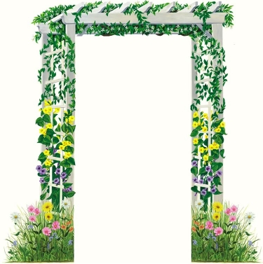 Tatouage Trellis Doorway with Field of Flowers Rub on Transfer Mural 